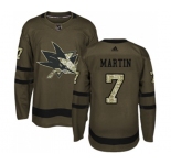 Youth Adidas San Jose Sharks #7 Paul Martin Authentic Green Salute to Service NHL Jersey