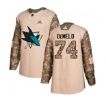 Youth Adidas San Jose Sharks #74 Dylan DeMelo Authentic Camo Veterans Day Practice NHL Jersey
