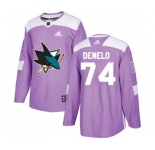 Youth Adidas San Jose Sharks #74 Dylan DeMelo Authentic Purple Fights Cancer Practice NHL Jersey