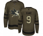 Youth Adidas San Jose Sharks #9 Evander Kane Authentic Green Salute to Service NHL Jersey