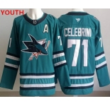 Youth san jose sharks #71 macklin celebrini teal authentic jersey