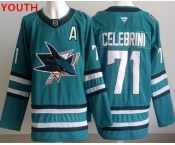 Youth san jose sharks #71 macklin celebrini teal authentic jersey