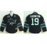 youth nhl jerseys san jose sharks #19 thornton black[2014 new stadium][patch C]