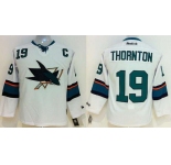 youth nhl jerseys san jose sharks #19 thornton white[2014 new stadium][patch C]