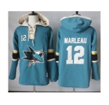 Men's San Jose Sharks #12 Patrick Marleau Teal Pullover Hoodie Stitched NHL Jersey