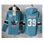 Men's San Jose Sharks #39 Logan Couture Teal Pullover Hoodie Stitched NHL Jersey