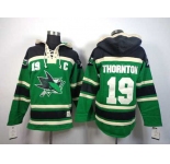 nhl jerseys san jose sharks #19 joe thornton green[pullover hooded sweatshirt][patch C]
