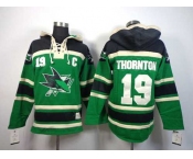 nhl jerseys san jose sharks #19 joe thornton green[pullover hooded sweatshirt][patch C]