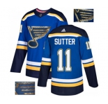 Adidas St. Louis Blues #11 Brian Sutter Authentic Royal Blue Fashion Gold NHL Jersey