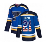 Adidas St. Louis Blues #21 Tyler Bozak Authentic Blue USA Flag Fashion NHL Jersey