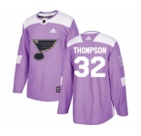Adidas St. Louis Blues #32 Tage Thompson Authentic Purple Fights Cancer Practice NHL Jersey
