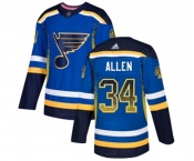 Adidas St. Louis Blues #34 Jake Allen Authentic Blue Drift Fashion NHL Jersey