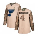 Adidas St. Louis Blues #4 Carl Gunnarsson Authentic Camo Veterans Day Practice NHL Jersey