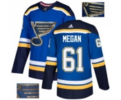 Adidas St. Louis Blues #61 Wade Megan Authentic Royal Blue Fashion Gold NHL Jersey