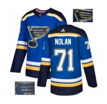 Adidas St. Louis Blues #71 Jordan Nolan Authentic Royal Blue Fashion Gold NHL Jersey