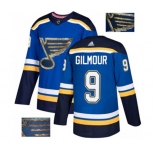 Adidas St. Louis Blues #9 Doug Gilmour Authentic Royal Blue Fashion Gold NHL Jersey