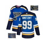 Men Adidas St. Louis Blues #99 Wayne Gretzky Blue Home Authentic Fashion Gold Stitched NHL Jersey