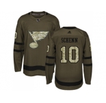 Men Adidas St.Louis Blues #10 Brayden Schenn Green Salute to Service Stitched NHL Jersey