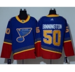 Men's Blues #50 Jordan Binnington Blue Red Authentic 2019 Heritage Stitched Hockey Jersey