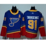 Men's Blues #91 Vladimir Tarasenko Blue Red Authentic 2019 Heritage Stitched Hockey Jersey