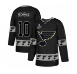 Men's St. Louis Blues #10 Brayden Schenn Authentic Black Team Logo Fashion 2019 Stanley Cup Champions Hockey Jersey