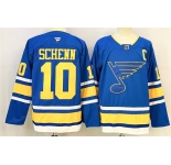 Men's St. Louis Blues #10 Brayden Schenn Blue 2025 With C Patch Stitched Hockey Jersey