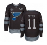 Men's St. Louis Blues #11 Brian Sutter Authentic Black 1917-2017 100th Anniversary 2019 Stanley Cup Champions Hockey Jersey