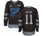 Men's St. Louis Blues #11 Brian Sutter Authentic Black 1917-2017 100th Anniversary 2019 Stanley Cup Champions Hockey Jersey