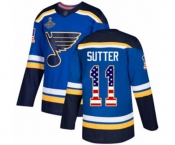 Men's St. Louis Blues #11 Brian Sutter Authentic Blue USA Flag Fashion 2019 Stanley Cup Champions Hockey Jersey
