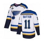 Men's St. Louis Blues #11 Brian Sutter Authentic White Away 2019 Stanley Cup Champions Hockey Jersey