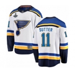 Men's St. Louis Blues #11 Brian Sutter Fanatics Branded White Away Breakaway 2019 Stanley Cup Champions Hockey Jersey