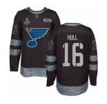 Men's St. Louis Blues #16 Brett Hull Authentic Black 1917-2017 100th Anniversary 2019 Stanley Cup Champions Hockey Jersey