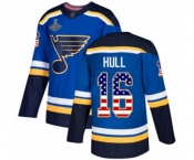 Men's St. Louis Blues #16 Brett Hull Authentic Blue USA Flag Fashion 2019 Stanley Cup Champions Hockey Jersey