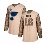 Men's St. Louis Blues #16 Brett Hull Authentic Camo Veterans Day Practice 2019 Stanley Cup Champions Hockey Jersey