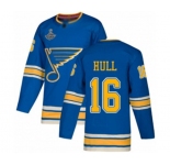 Men's St. Louis Blues #16 Brett Hull Authentic Navy Blue Alternate 2019 Stanley Cup Champions Hockey Jersey