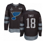 Men's St. Louis Blues #18 Tony Twist Authentic Black 1917-2017 100th Anniversary 2019 Stanley Cup Champions Hockey Jersey
