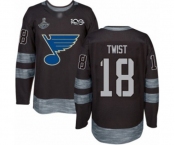 Men's St. Louis Blues #18 Tony Twist Authentic Black 1917-2017 100th Anniversary 2019 Stanley Cup Champions Hockey Jersey