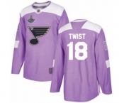 Men's St. Louis Blues #18 Tony Twist Authentic Purple Fights Cancer Practice 2019 Stanley Cup Champions Hockey Jersey
