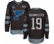 Men's St. Louis Blues #19 Jay Bouwmeester Authentic Black 1917-2017 100th Anniversary 2019 Stanley Cup Champions Hockey Jersey