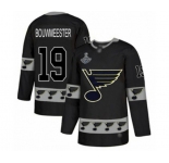 Men's St. Louis Blues #19 Jay Bouwmeester Authentic Black Team Logo Fashion 2019 Stanley Cup Champions Hockey Jersey