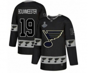 Men's St. Louis Blues #19 Jay Bouwmeester Authentic Black Team Logo Fashion 2019 Stanley Cup Champions Hockey Jersey