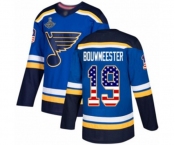 Men's St. Louis Blues #19 Jay Bouwmeester Authentic Blue USA Flag Fashion 2019 Stanley Cup Champions Hockey Jersey