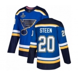 Men's St. Louis Blues #20 Alexander Steen Authentic Royal Blue Home 2019 Stanley Cup Champions Hockey Jersey