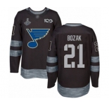 Men's St. Louis Blues #21 Tyler Bozak Authentic Black 1917-2017 100th Anniversary 2019 Stanley Cup Champions Hockey Jersey