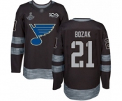 Men's St. Louis Blues #21 Tyler Bozak Authentic Black 1917-2017 100th Anniversary 2019 Stanley Cup Champions Hockey Jersey