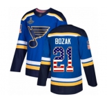 Men's St. Louis Blues #21 Tyler Bozak Authentic Blue USA Flag Fashion 2019 Stanley Cup Champions Hockey Jersey