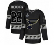 Men's St. Louis Blues #22 Chris Thorburn Authentic Black Team Logo Fashion 2019 Stanley Cup Champions Hockey Jersey