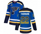 Men's St. Louis Blues #22 Chris Thorburn Authentic Blue Drift Fashion 2019 Stanley Cup Champions Hockey Jersey