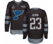 Men's St. Louis Blues #23 Dmitrij Jaskin Authentic Black 1917-2017 100th Anniversary 2019 Stanley Cup Champions Hockey Jersey