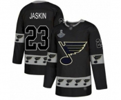 Men's St. Louis Blues #23 Dmitrij Jaskin Authentic Black Team Logo Fashion 2019 Stanley Cup Champions Hockey Jersey